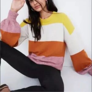 Madewell Gladwell Balloon Sleeve Striped Sweater XS extra small